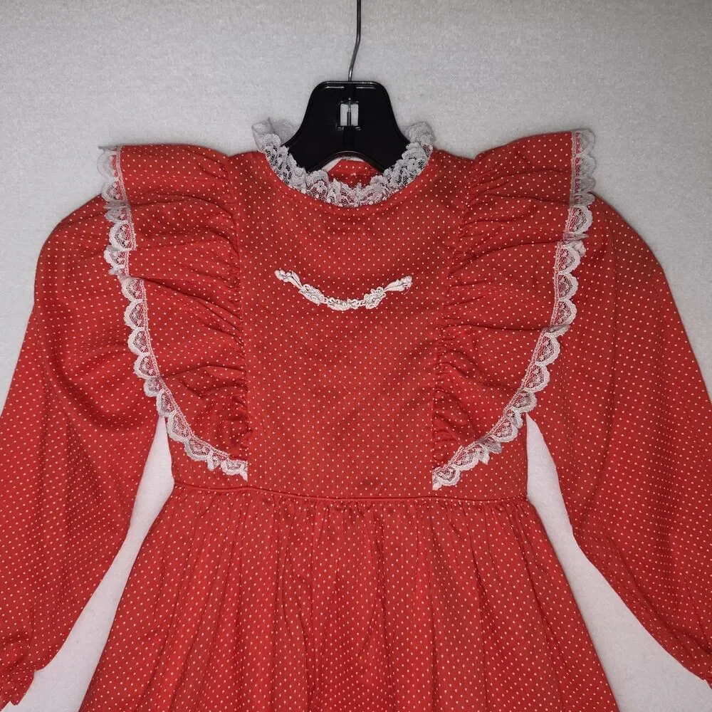 Vintage Sears Winnie the Pooh Red Polka Dot Ruffle Lace Dress Youth Girls Size 6